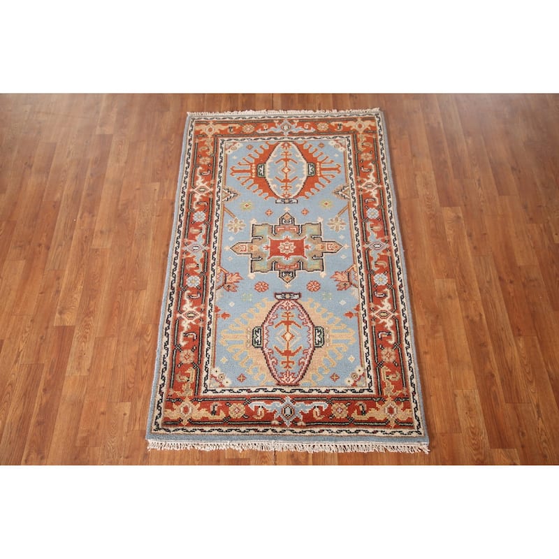 Light Blue Kazak Indian Area Rug Hand-knotted Wool Carpet - 3'2"x 5'1"