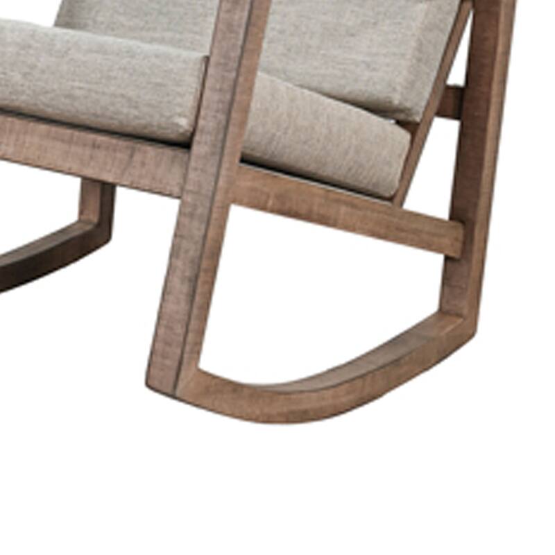 Diry Rocking Chair, Soft Gray Seat and Back, Natural Brown Mahogany Wood