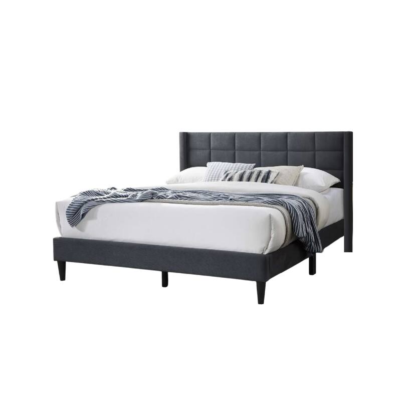 Zensa Full Bed, Charcoal Gray Linen Upholstery, Padded Wing Headboard