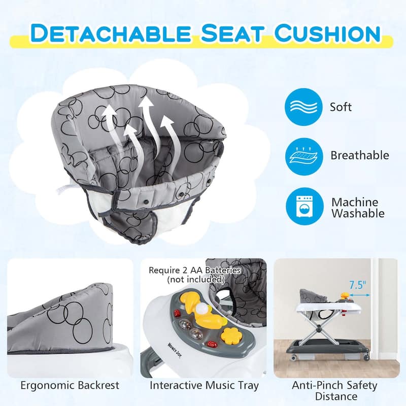 Honeyjoy Foldable Baby Walker with 3 Adjustable Heights Comfy Padded - See Details
