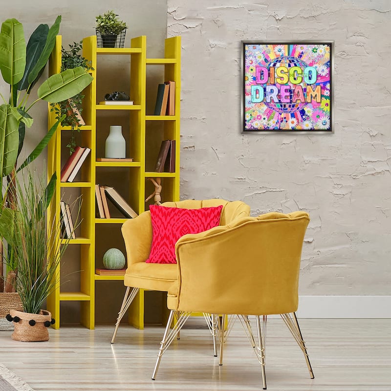 Stupell Vivid Disco Dream with Daisies Framed Floater Canvas Wall Art Design By Jess Stempel