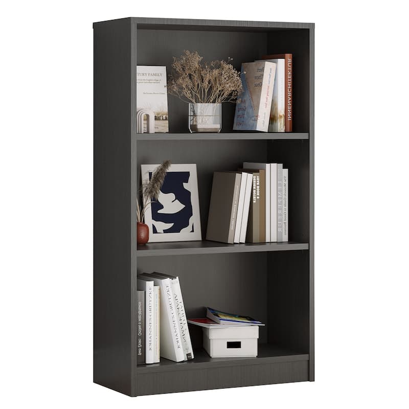 Bookcase Freestanding 3 Shelf Wood Bookshelf Adjustable Shelves for Home Office, 3 Layer - Gray