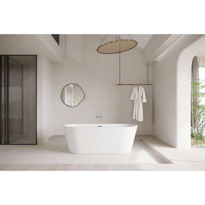 Odell Soaking Bathtub in Glossy White - Glossy White with Brushed Nickel Trim - 24"