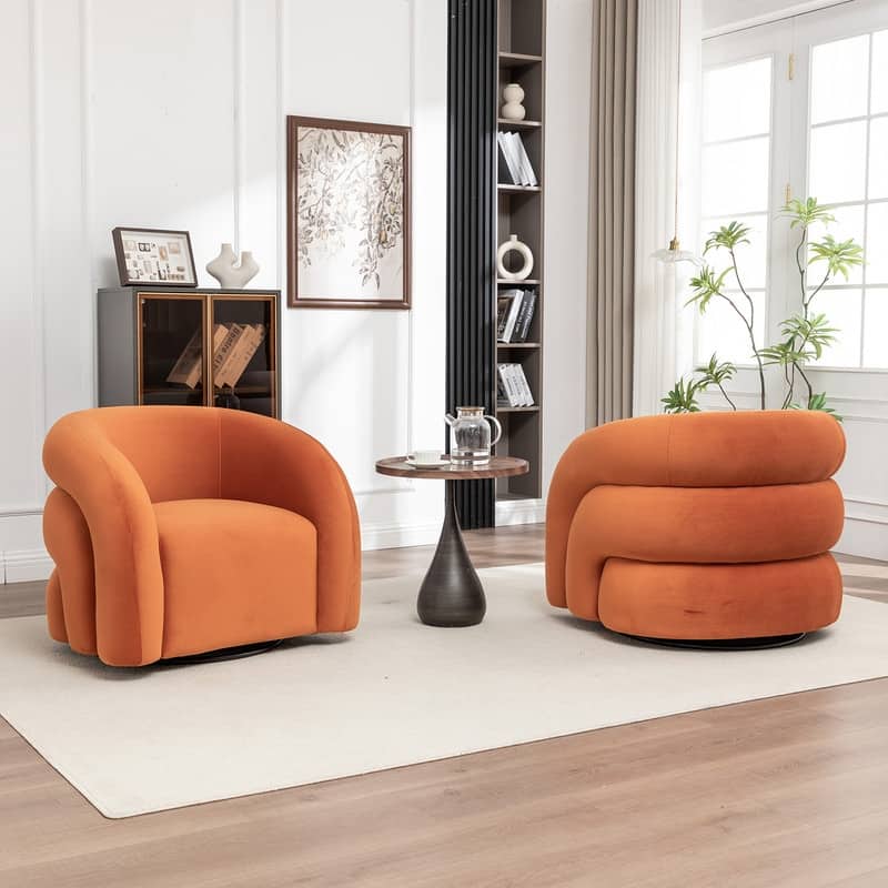 SEYNAR Modern Glam Velvet 360 Degree Swivel Accent Armchair with Tufted Back Set of 2