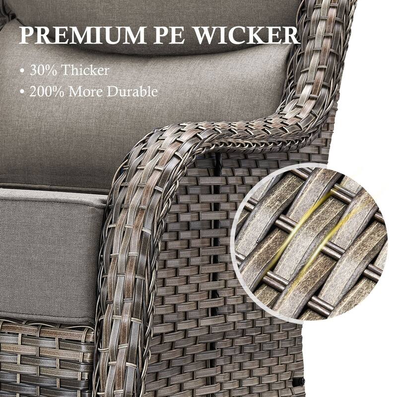 Meyreso 6-Piece Wicker Patio Conversation Set with Swivel Gliders and 6-Inch Thick Olefin Cushions