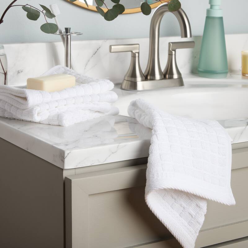 TOWN & COUNTRY EVERYDAY 4-Piece Textured Windowpane Washcloth Set, 13x13-Inch, 100% Cotton - 13"x13"