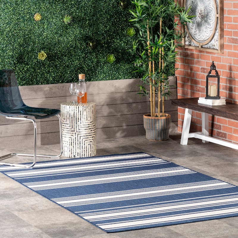 Nuloom Romy Striped Indoor/Outdoor Area Rug - 2' x 8' Runner - Navy