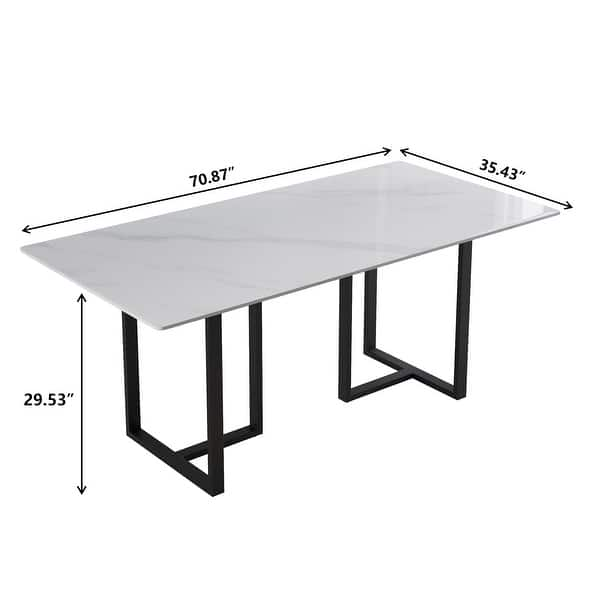 Modern 71L x 35W White Rectangular Marble Dining Table with Steel Legs ...