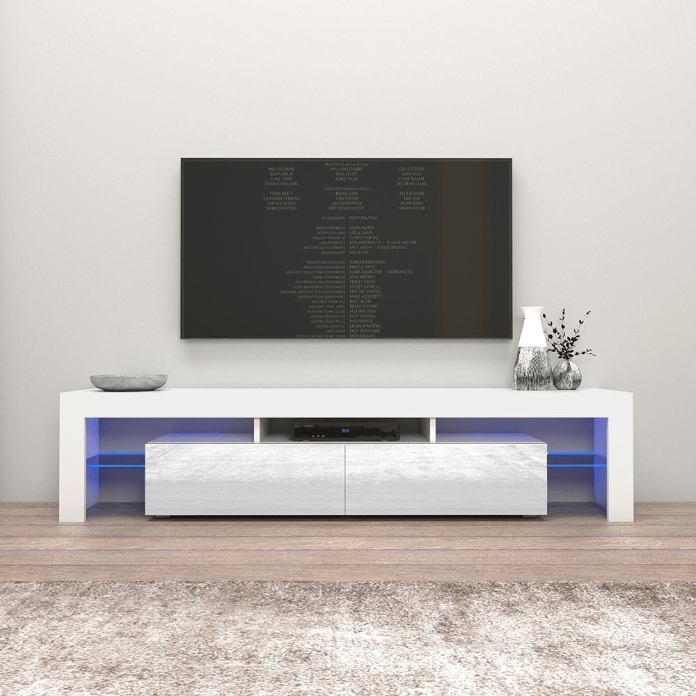 Meble Furniture Milano 200 Modern 79" TV Stand with 16-Color LED Lighting System and European Design for up to 85" TVs