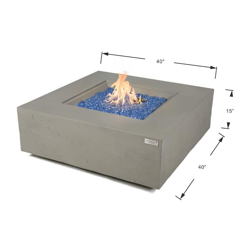 Elementi Plus Capertee Outdoor Fire Pit Table Concrete Square 60000 BTU - 40 x 40 inches with Lid, Fire Glass, and Cover