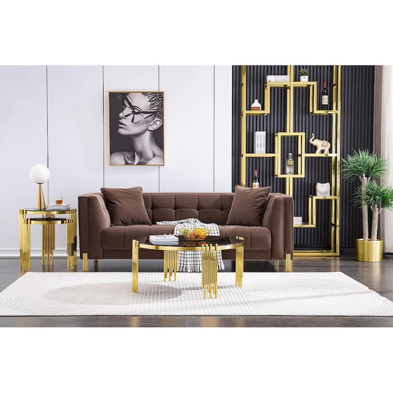 Modern 36" Round Coffee Table with Tempered Glass Top and Polished Chime-Shaped Legs