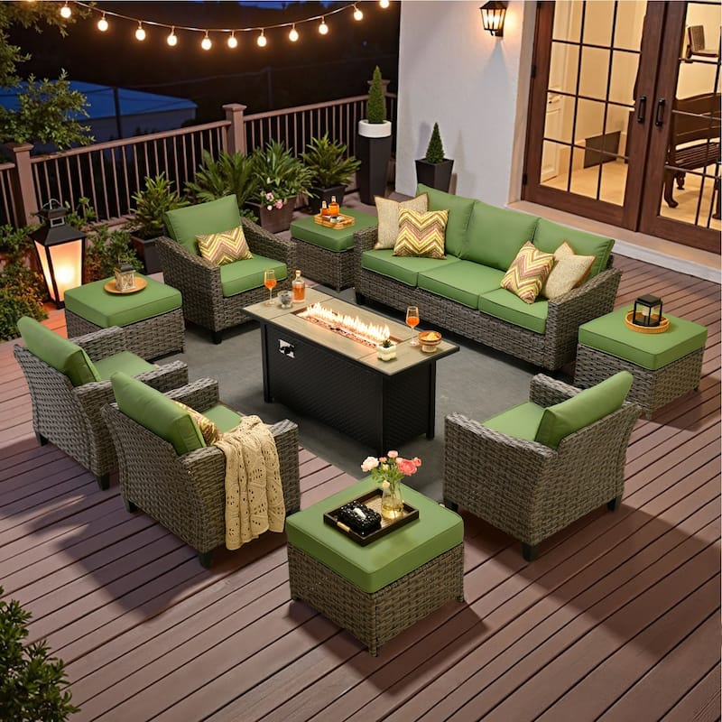 ​​OVIOS 10-Piece Outdoor Wicker Set with Fire Pit Table​