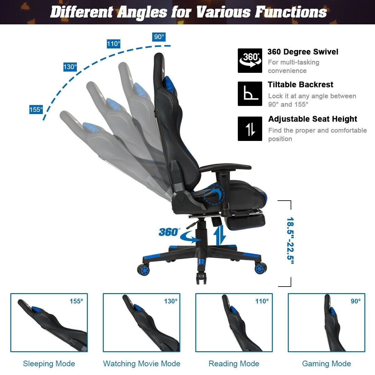 Massage racing gaming chair chair with rgb led 2025 lights