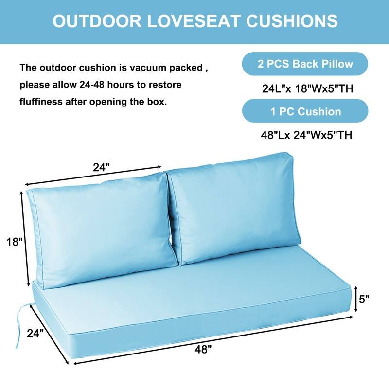 Outdoor Loveseat Cushion Set (Set of 1 Seats,48x24in, 2 Backs,24x18in )
