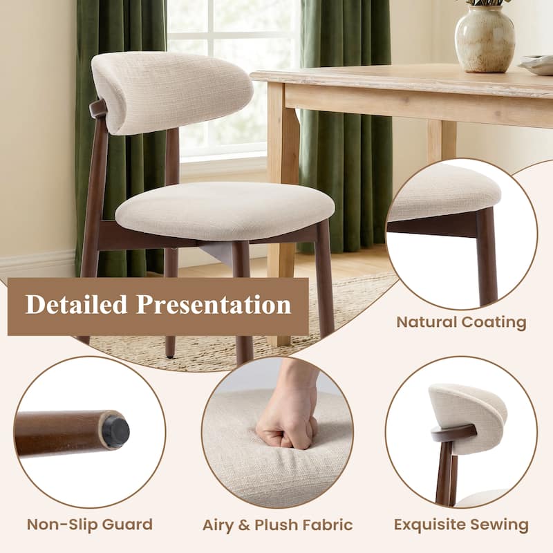 Open Back Upholstered Wood Frame Dining Chair Fabric Seat