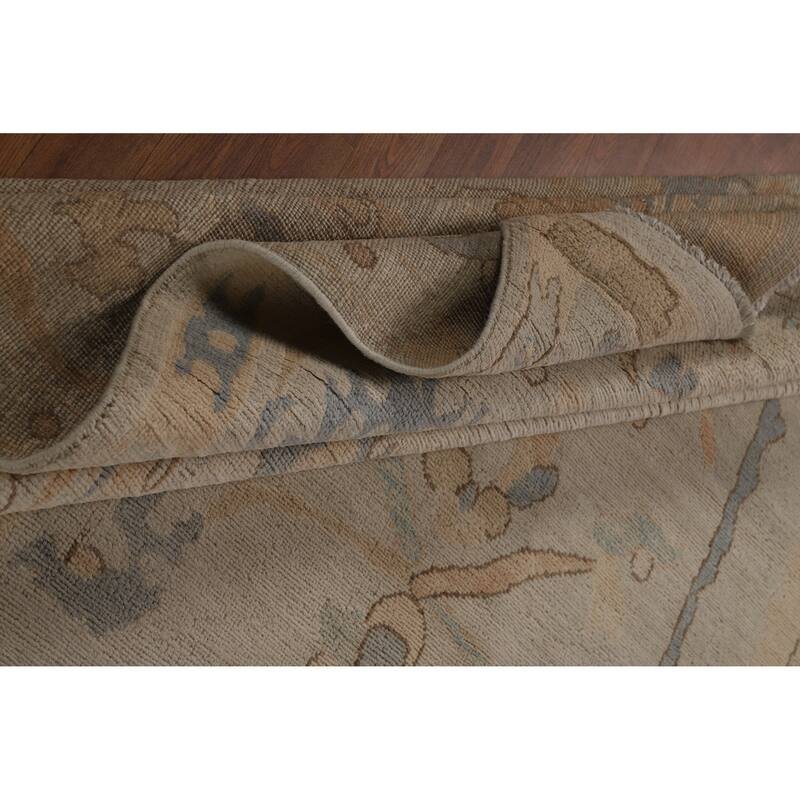 Transitional Beige Oushak Turkish Area Rug Hand-Knotted Wool Carpet - 7'11"x 9'11"