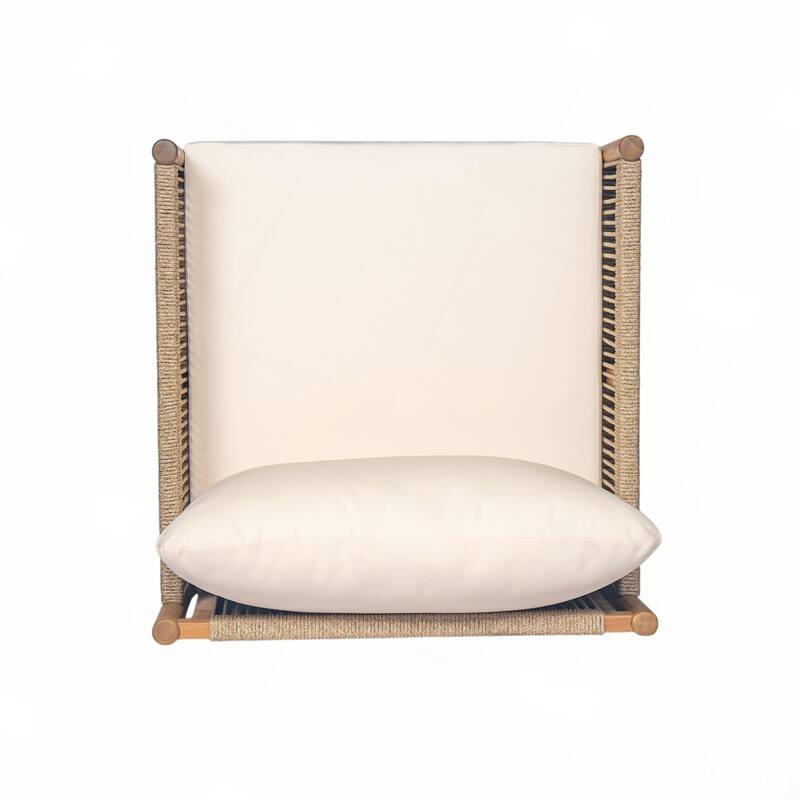 Outdoor Woven Lounge Chair with Solid Wood Frame and Comfortable Polyester Cushions