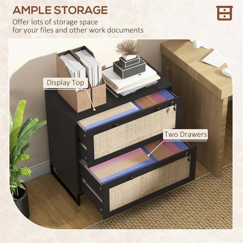 Modern Black Filing Cabinet with Lockable Drawers and Tabletop Storage and Adjustable File Bar