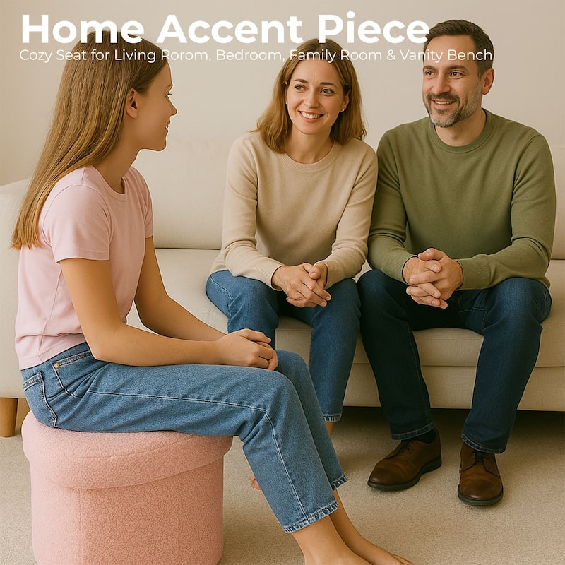 Pink Heart Soft Teddy Boucle Storage Ottoman Foot Stool with Tray Lid