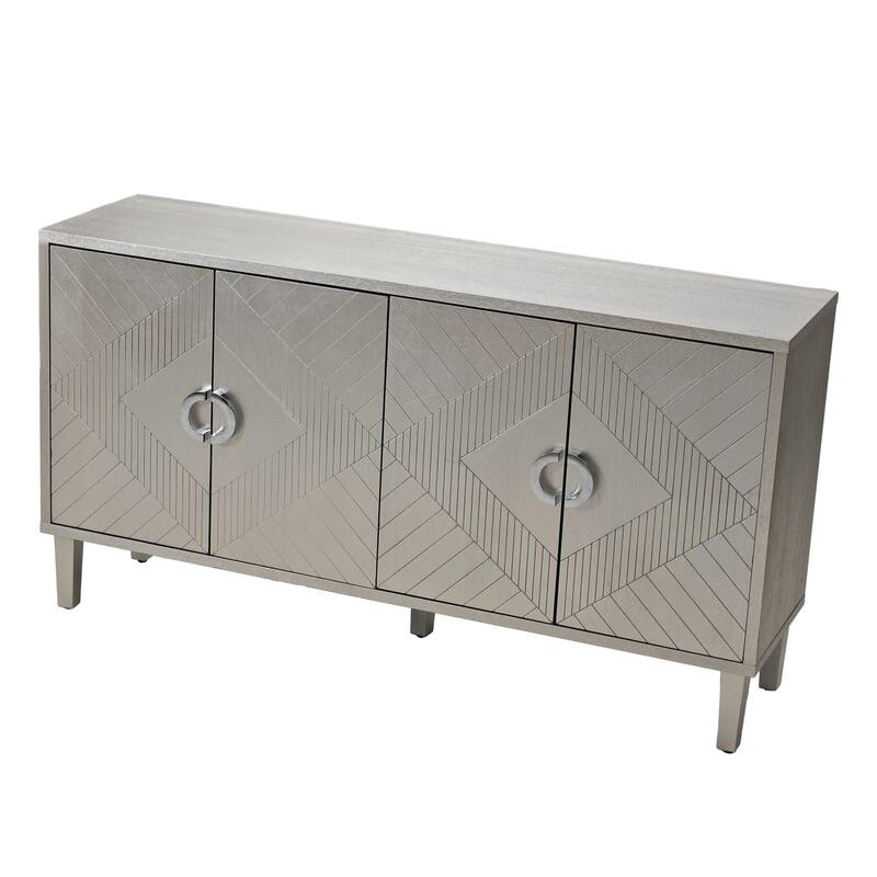 Unique Stylish 4-Door Storage Cabinet with Pine Legs Sideboard Buffets