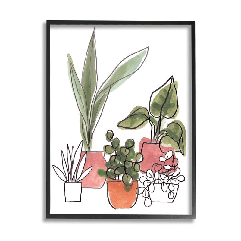 Stupell Green Plants in Orange Planters Modern Abstract Foliage Framed Wall Art - 16 x 20 - Black