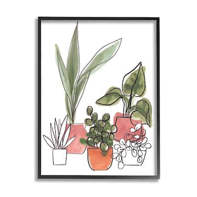 Stupell Green Plants in Orange Planters Modern Abstract Foliage Framed Wall Art