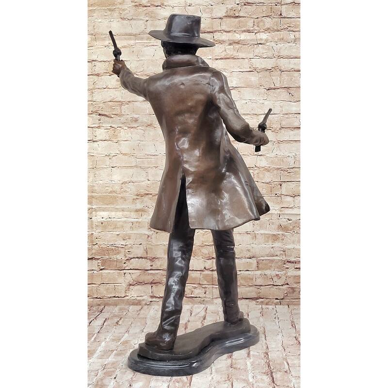Wyatt Earp Gunslinger Wild West Sherriff Shooting Dual Pistols - Bronze Sculpture Statue Western