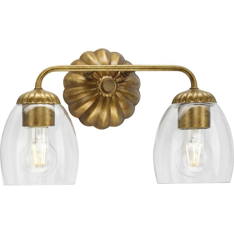 Quillan Collection Two-Light Soft Gold Transitional Bath & Vanity Light - 14.5 in x 6.62 in x 8.5 in - 14.5 in x 6.62 in x 8.5 in
