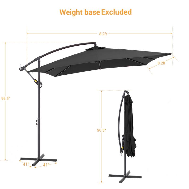LIVOOSUN 8.2x8.2ft Offset Patio Umbrella Hanging Umbrella w/Steel Ribs