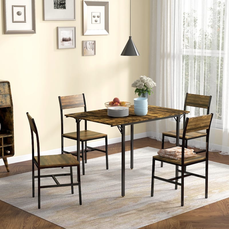 Drop Leaf Dining Table Foldable MDF Top Metal Frame Seats 2 to 4 Compact Space Saving - Brown