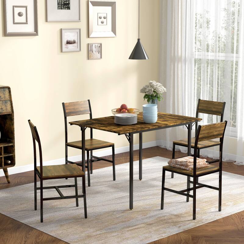 Drop Leaf Dining Table Foldable MDF Top Metal Frame Seats 2 to 4 Compact Space Saving