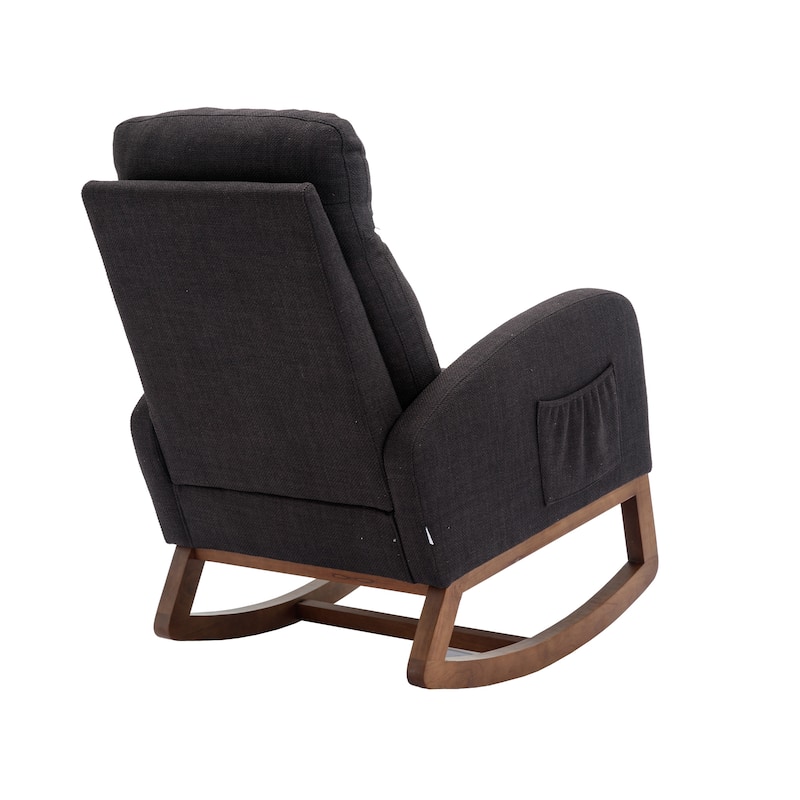 Modern 27" Upholstered Rocking Chair with Wood Legs and Side Pocket