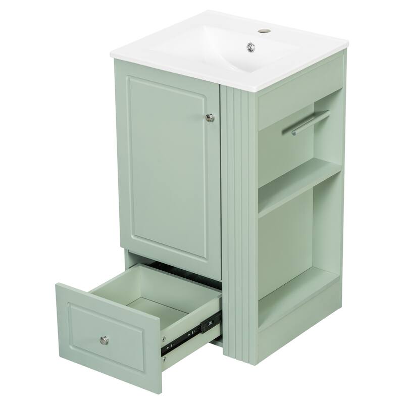 Roomfitters 20" Bathroom Vanity with Sink, Soft-Close Drawer, Side Open Shelves & Pinewood Towel Bar