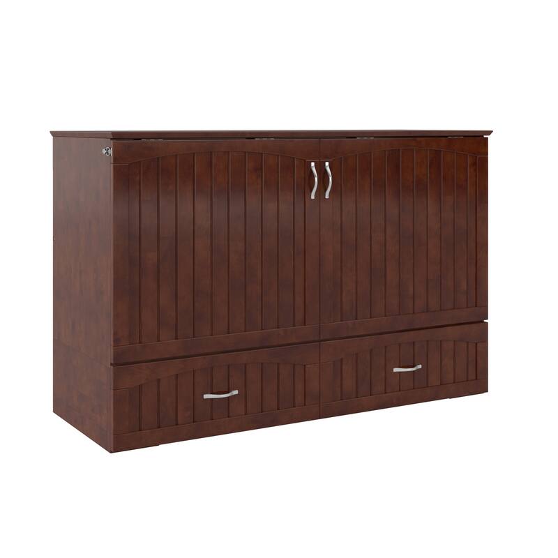 Solid Wood Murphy Bed Chest with Mattress & USB Charger - Walnut Finish, Space Saving Furniture