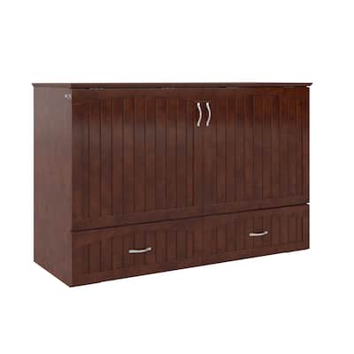 Solid Wood Murphy Bed Chest with Mattress & USB Charger - Walnut Finish, Space Saving Furniture