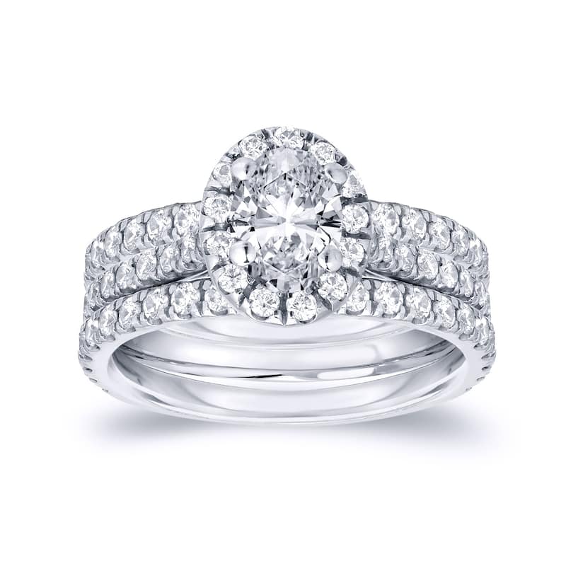 Auriya 1 1/4ctw Oval-cut Halo Diamond Engagement Ring 3pc Set 14k Gold