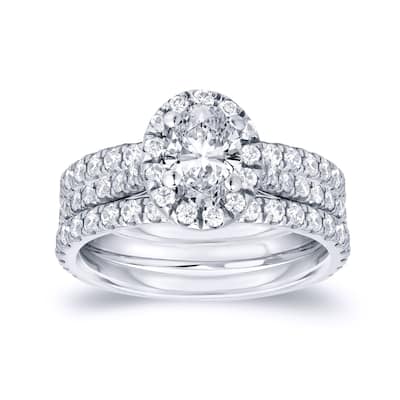 Auriya 1 1/4ctw Oval-cut Halo Diamond Engagement Ring 3pc Set 14k Gold