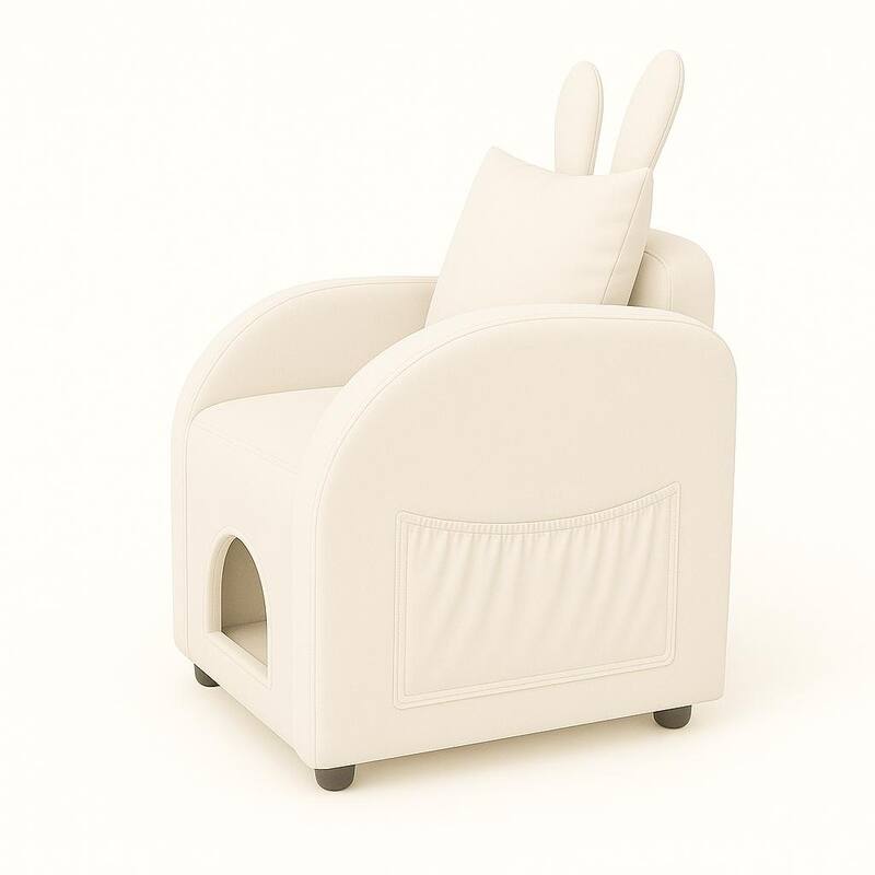 Velvet Bunny-Ear Pet-Friendly Armchair with Built-in Cat & Dog Hideaway, Plush Dual-Use Sofa Chair