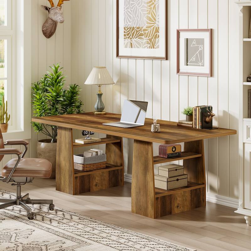 63” Executive Desk with Storage Shelf, Large Computer Writing Table for Office