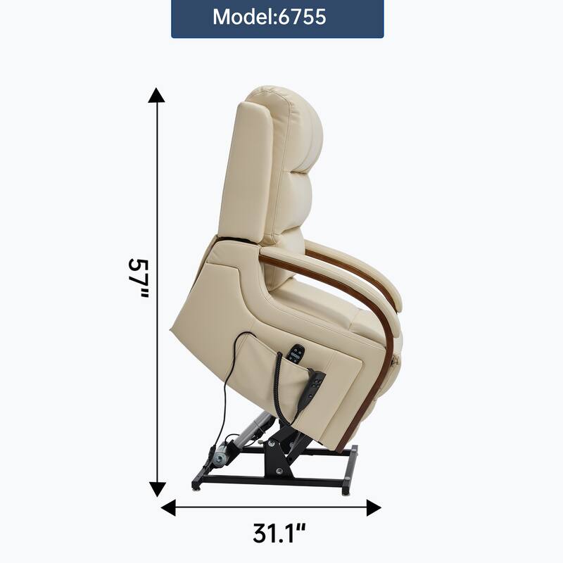 Roomfitters Dual Motor Power Lift Recliner, Infinite Position Massage Chair with Solid Wood Armrests, Chenille