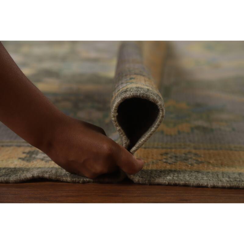 Hand Knotted Oriental 100% Wool Carpet Transitional All-Over Green Oushak Area Rug - 10' 4'' X 8' 7''