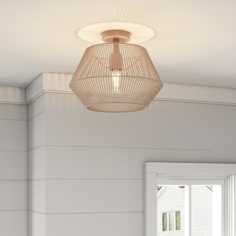 Handwoven Boho Diamond Shade Rattan Pendant Light Fixtures - Natural