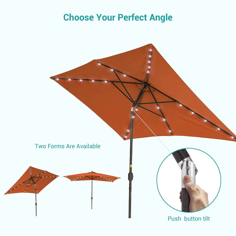 Bonosuki 10 x 6.5ft LED Patio Rectangular Umbrella Outdoor Market Umbrella Aluminium/Steel with Tilt and Crank