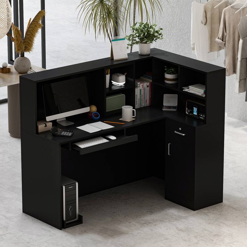 Timechee 55.9"W 48.4"H L-Shape Wood Reception Desk Drawer With Lock