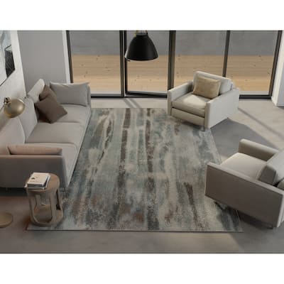 Domani Oceans Abstract Teal Striped Rug
