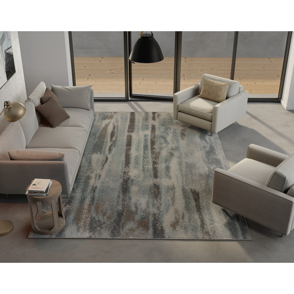 Domani Oceans Abstract Teal Striped Rug