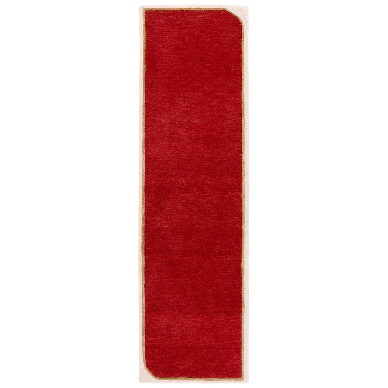 SAFAVIEH Handmade Fifth Avenue Abla Border Design Wool Rug - 2'3" x 8' Runner - Red
