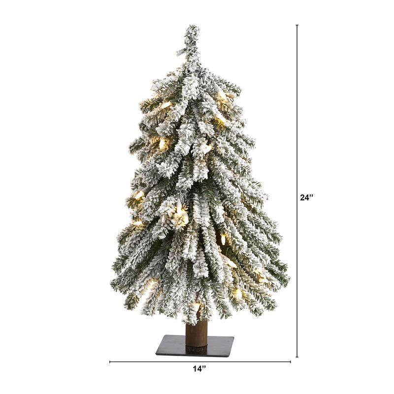 2ft Artificial Christmas Tree with Lights - Slim Alpine Holiday Decor, Indoor Xmas Tree - Green - 24