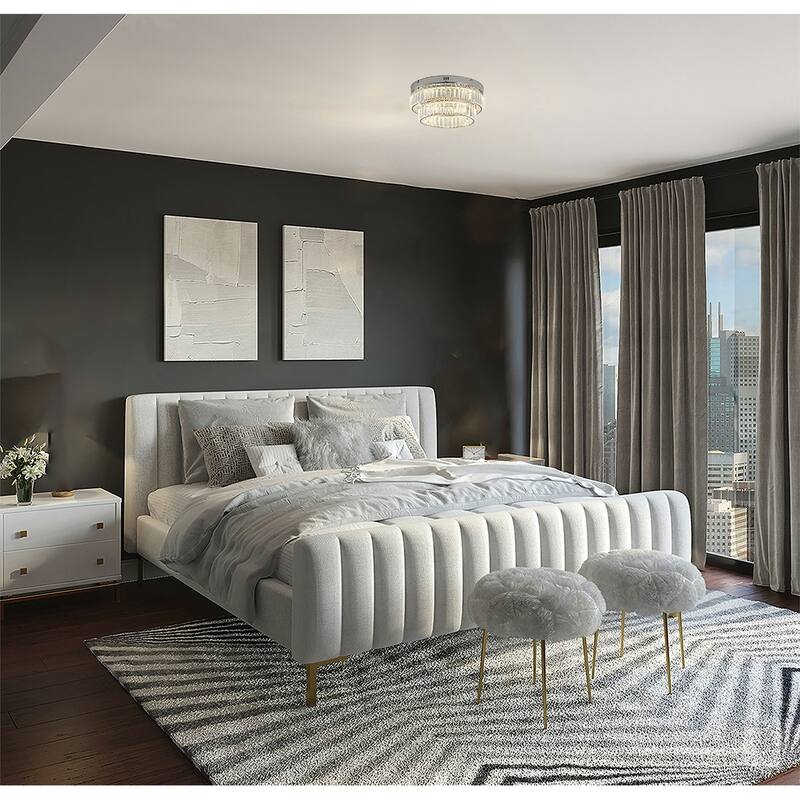 2-Light Chrome Dimmable LED Flush Mount With Clear Crystals