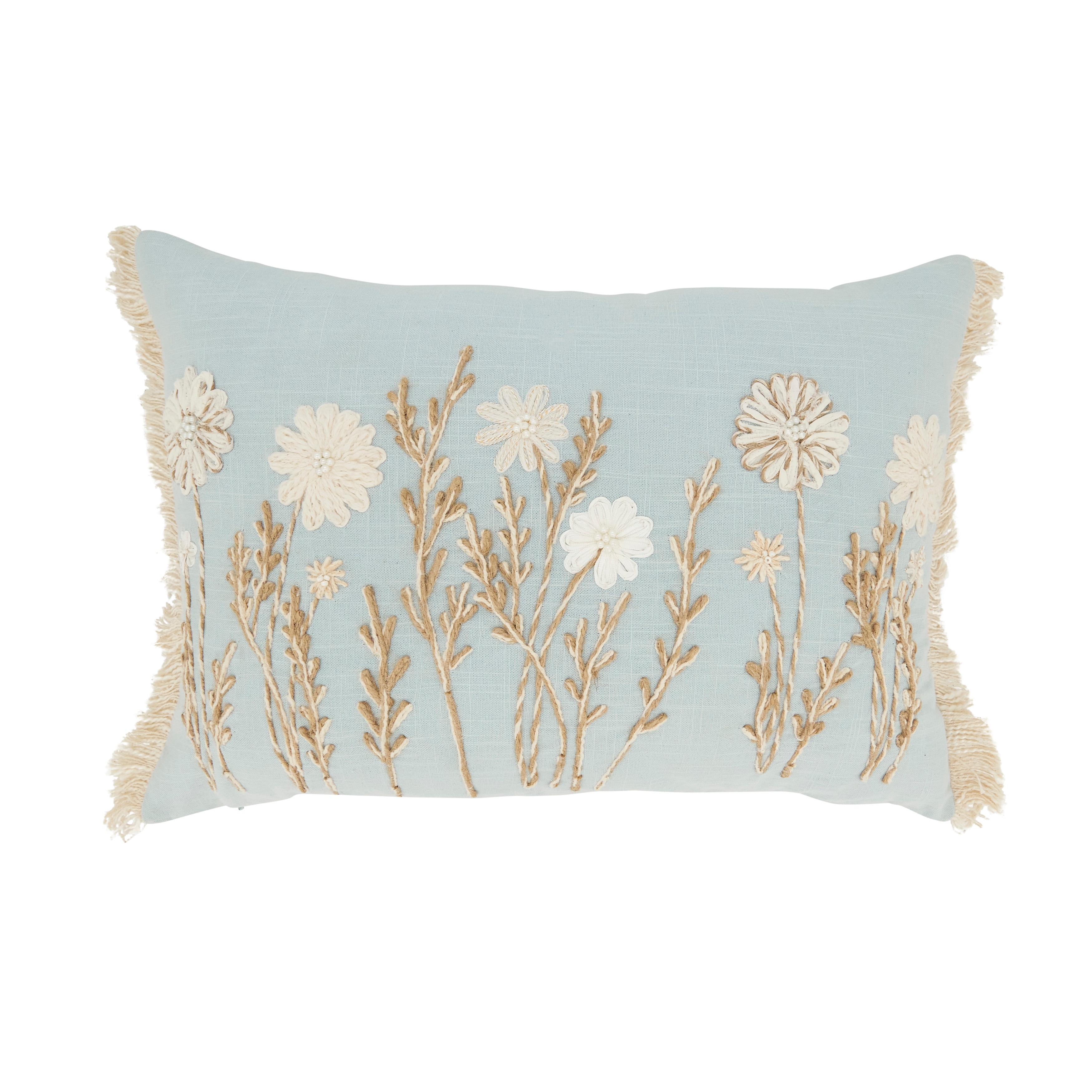 Delicate Embroidered Floral Pillow